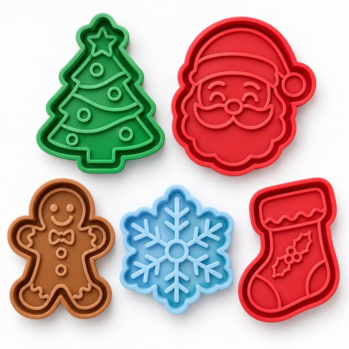 Cortadores de galletas navideños: árbol, santa, galleta de jengibre, copo de nieve y calcetín