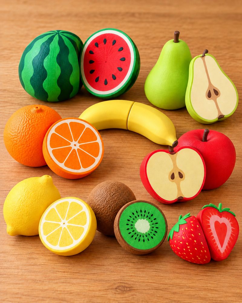Frutas magnéticas de juguete: sandía, pera, naranja, plátano, manzana, limón, kiwi y frutilla