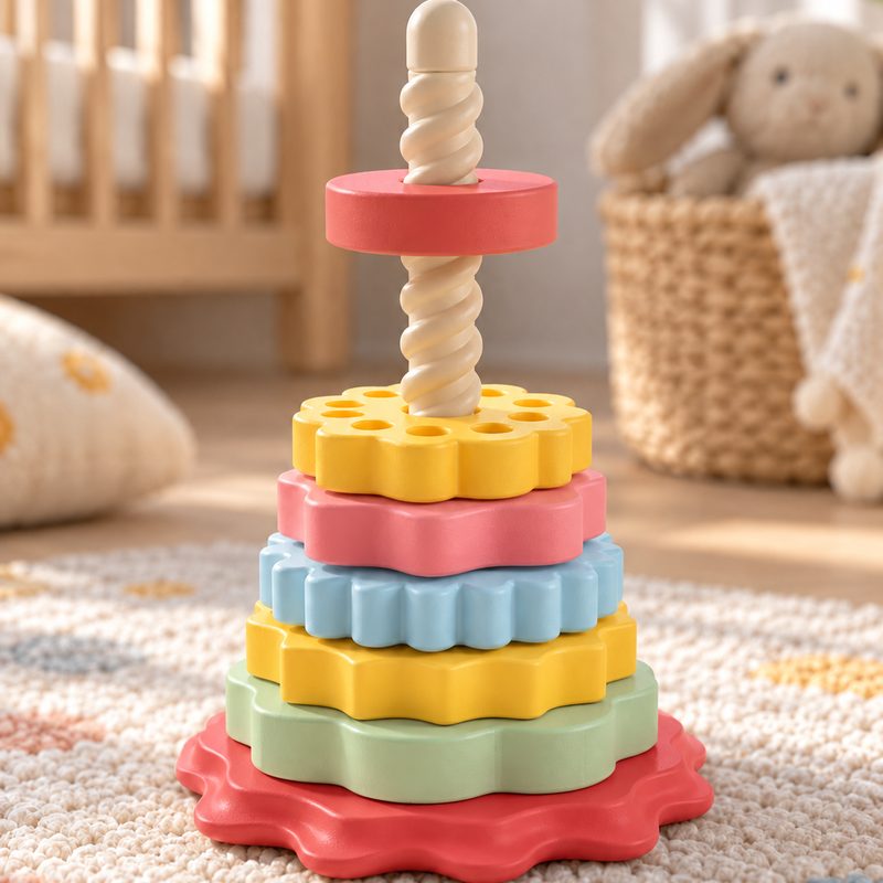 Torre de discos de colores pastel para apilar