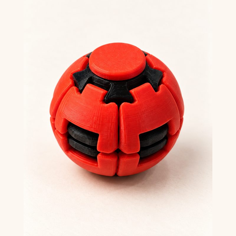 Esfera fidget roja y negra con engranajes